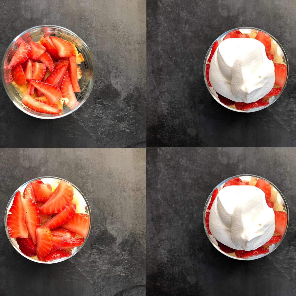 photo collage of steps 5-8 for making strawberry parfait.