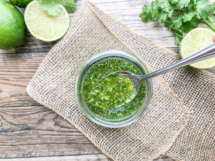 4 ingredient cilantro lime marinade with spoon