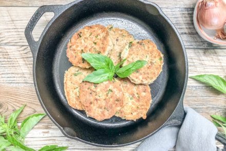 easy whole30 salmon cake in cast iron skillet