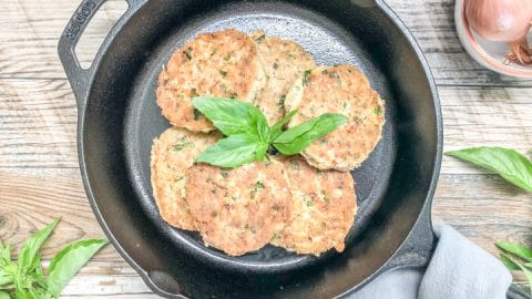 easy whole30 salmon cake in cast iron skillet