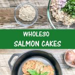 easy whole30 salmon cakes pictured in cast iron skillet