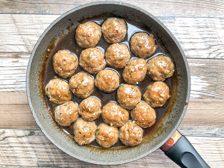 easy teriyaki meatballs in skillet