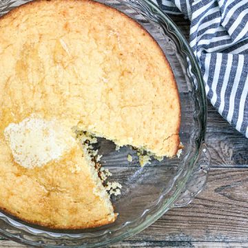 buttermilk cornbread with melted butter and drizzle of honey