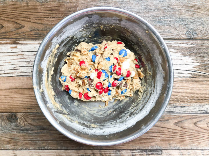 mm cookie dough in mixing bowl