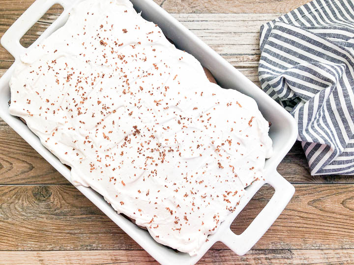brownie trifle in white serving dish