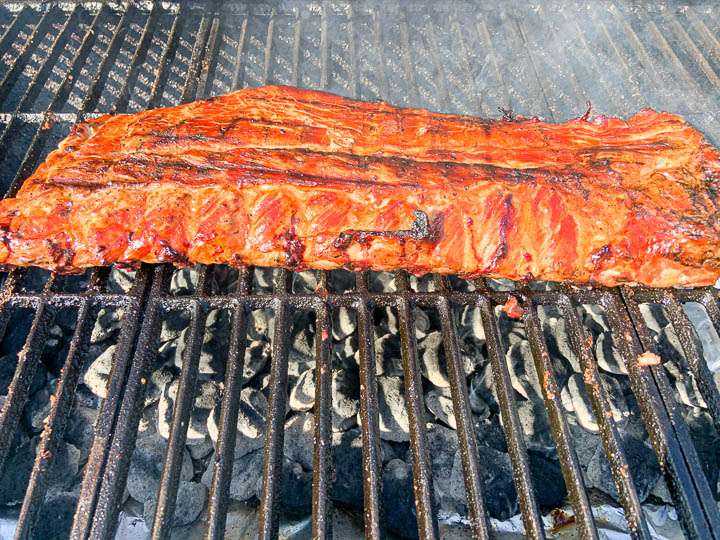 ribs on grill after being flipped over