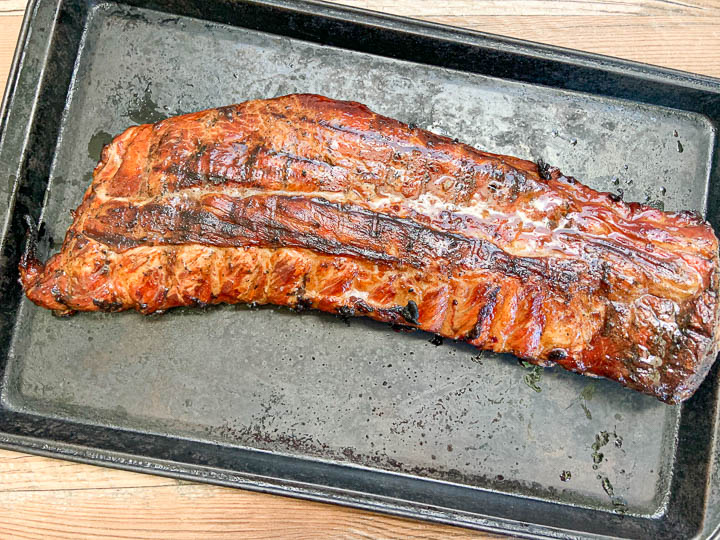 ribs after grilling on baking sheet