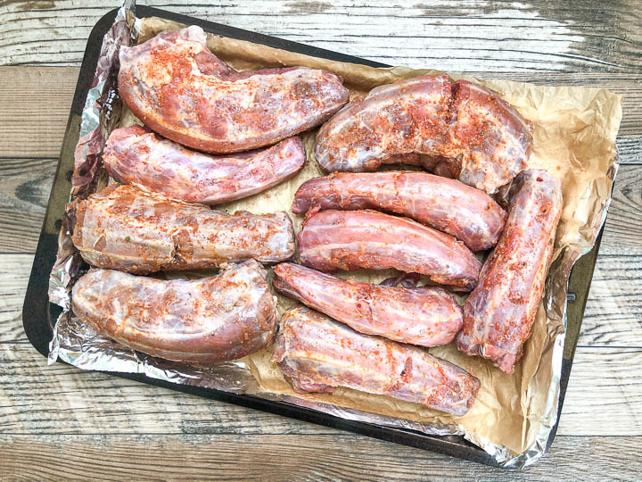 turkey necks seasoned with kosher salt and Cajun spice blend