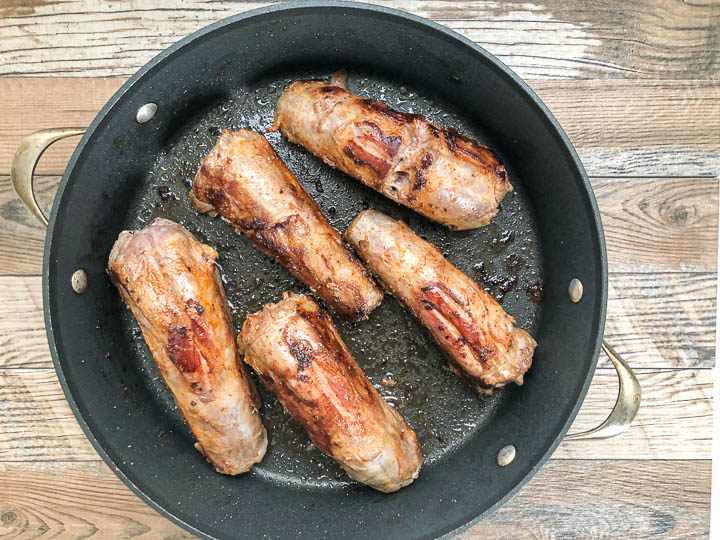 seared turkey necks in dutch oven