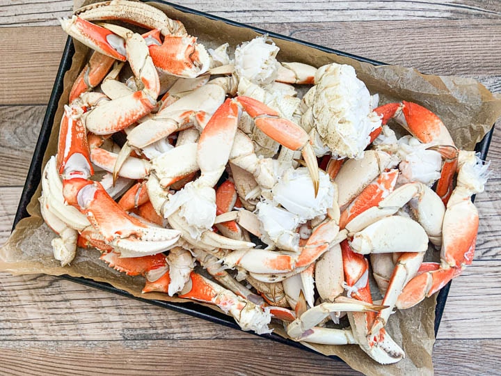 cleaned crab on pan