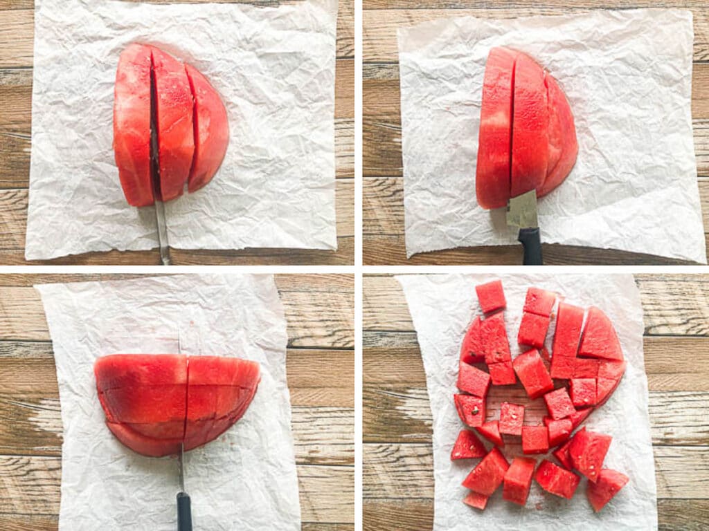 Step by steps photos on how to cut watermelon (steps 5-8)