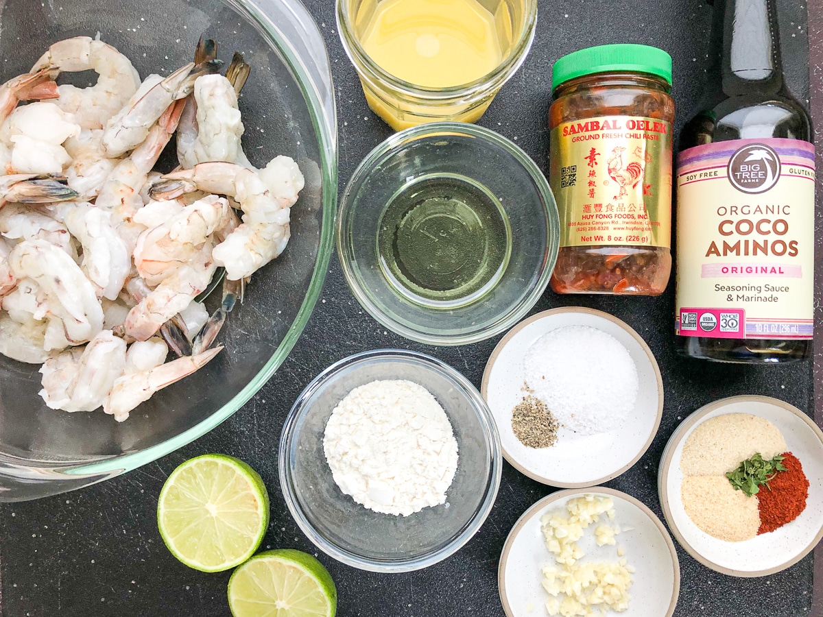 ingredients for teriyaki shrimp.