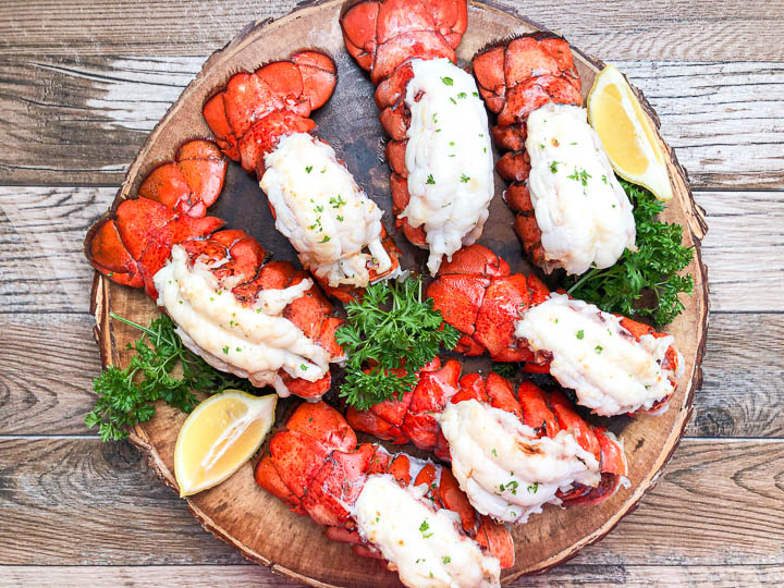 lobster tails on round serving platter