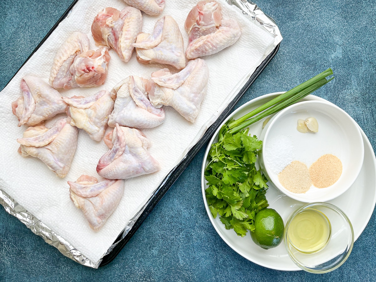 ingredients to make marinated whole chicken wings.