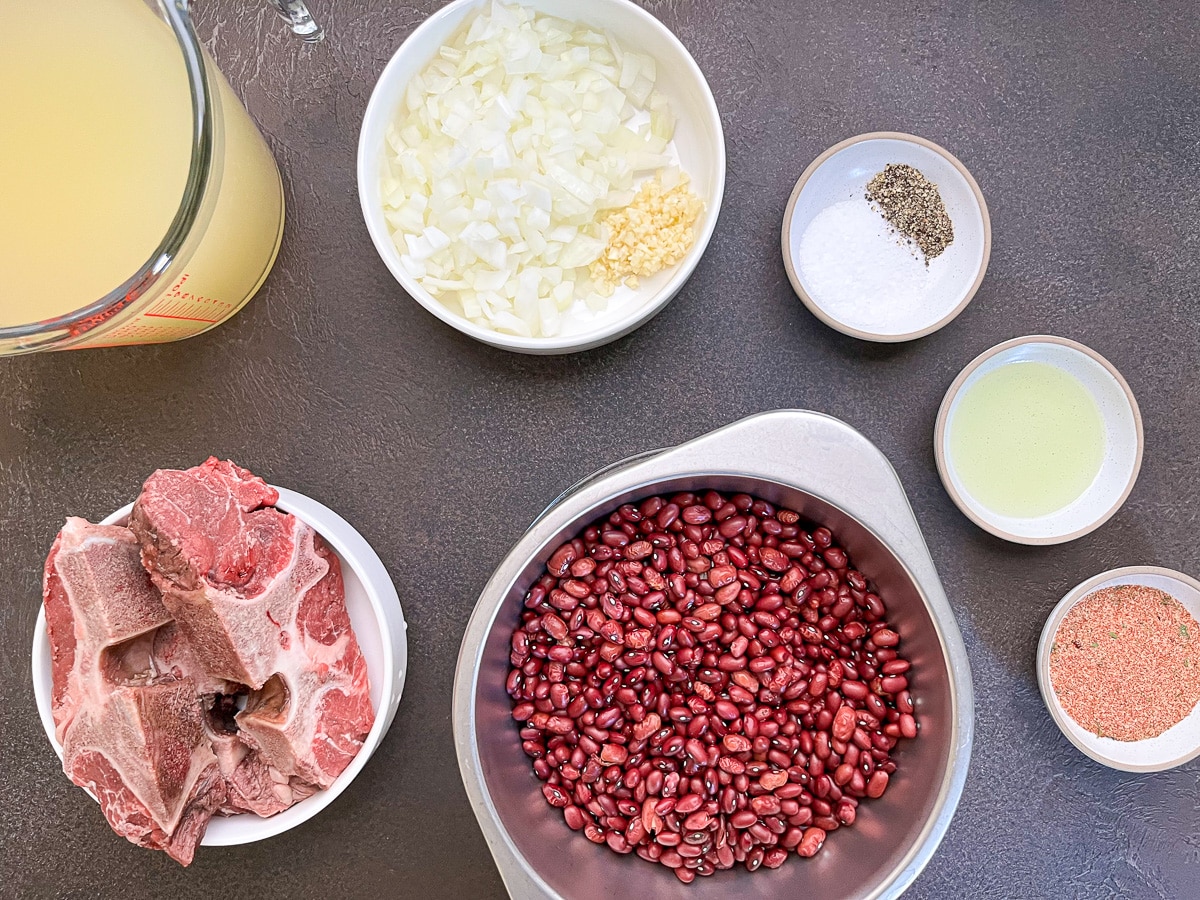 Ingredients to make Cajun red beans and rice.
